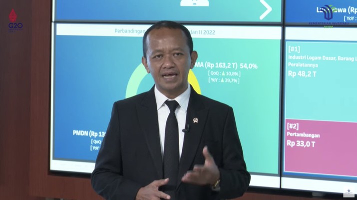 Konferensi Pers Realisasi Investasi Triwulan II Tahun 2022 (Tangkapan layar) Konferensi Pers Realisasi Investasi Triwulan II Tahun 2022 (Tangkapan layar)
