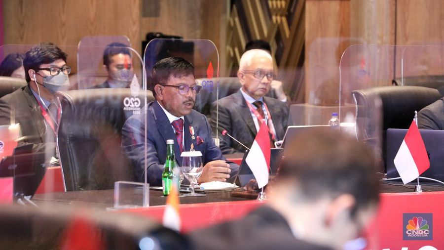 Suasana pertemuan ketiga Kelompok Kerja Ekonomi Digital Group of Twenty atau Digital Economy Working Group (3rd DEWG Meeting) G20 pada 20-23 Juli 2022 di Hotel Meruorah Komodo, Labuan Bajo, Manggarai Barat, Nusa Tenggara Timur (NTT), Rabu (20/7/2022). (CNBC Indonesia/Andrean Kristianto)