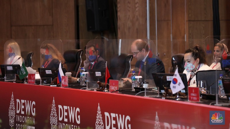 Suasana pertemuan ketiga Kelompok Kerja Ekonomi Digital Group of Twenty atau Digital Economy Working Group (3rd DEWG Meeting) G20 pada 20-23 Juli 2022 di Hotel Meruorah Komodo, Labuan Bajo, Manggarai Barat, Nusa Tenggara Timur (NTT), Rabu (20/7/2022). (CNBC Indonesia/Andrean Kristianto)