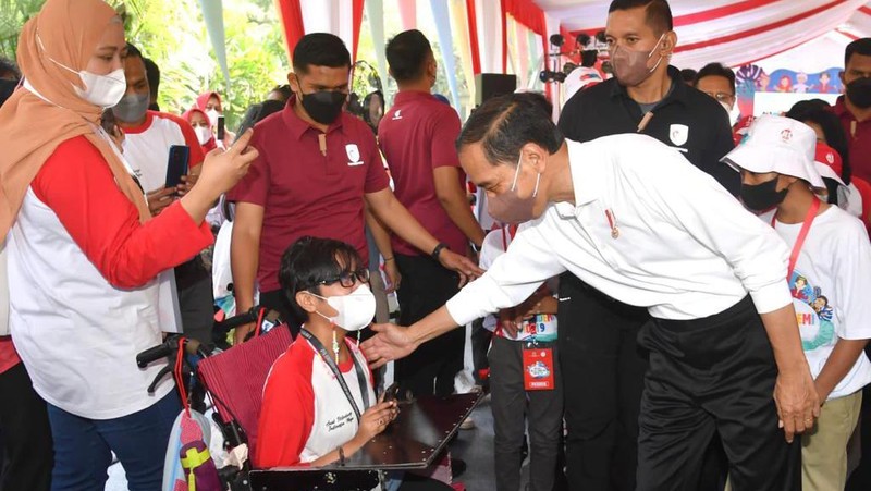 Presiden Joko Widodo menghadiri acara peringatan Hari Anak Nasional yang digelar di Kebun Raya Bogor, Jawa Barat, pada Sabtu, 23 Juli 2022. (Rusman - Biro Pers Sekretariat Presiden)