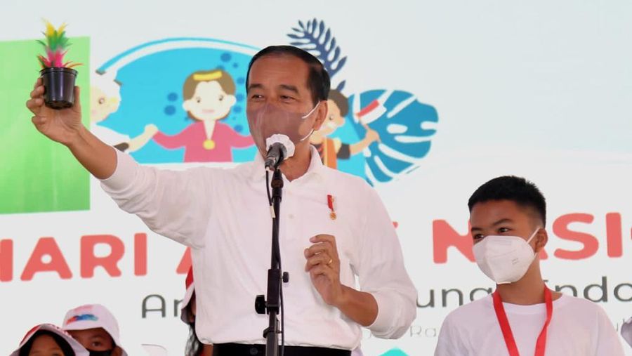 Presiden Joko Widodo menghadiri acara peringatan Hari Anak Nasional yang digelar di Kebun Raya Bogor, Jawa Barat, pada Sabtu, 23 Juli 2022. (Rusman - Biro Pers Sekretariat Presiden)