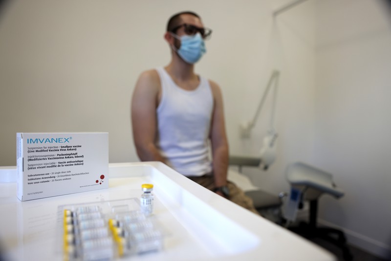 LONDON, ENGLAND - JULY 23: Nurse, Gabby Monk administers a dose of the monkeypox vaccine on July 23, 2022 in London, England. The NHS is expanding its  rollout in London as monkeypox cases continue to increase in the capital. Monkeypox, a rare disease, is part of the same family of viruses as smallpox. (Photo by Hollie Adams/Getty Images)