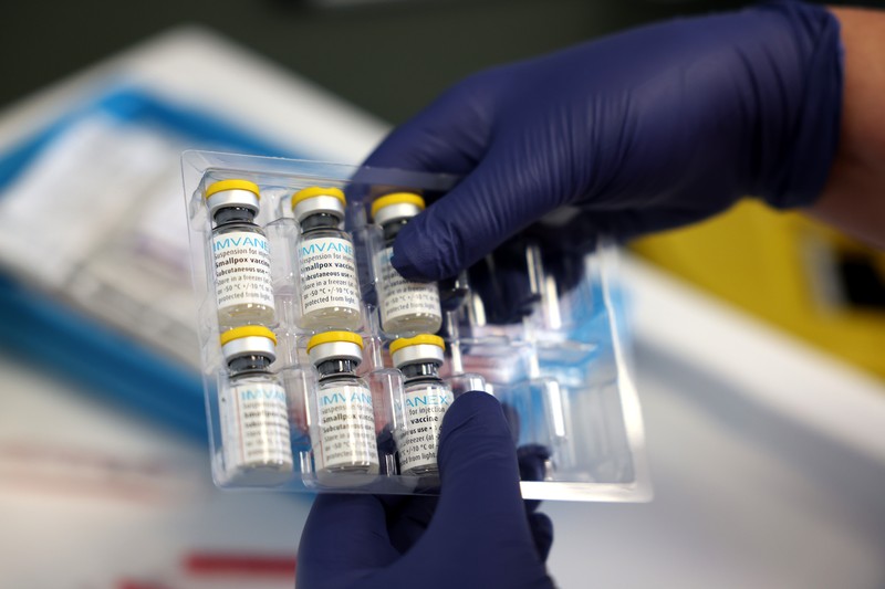 1242065754 LONDON, ENGLAND - JULY 23: Nurse, Gabby Monk administers a dose of the monkeypox vaccine on July 23, 2022 in London, England. The NHS is expanding its rollout in London as monkeypox cases continue to increase in the capital. Monkeypox, a rare disease, is part of the same family of viruses as smallpox. (Photo by Hollie Adams/Getty Images)