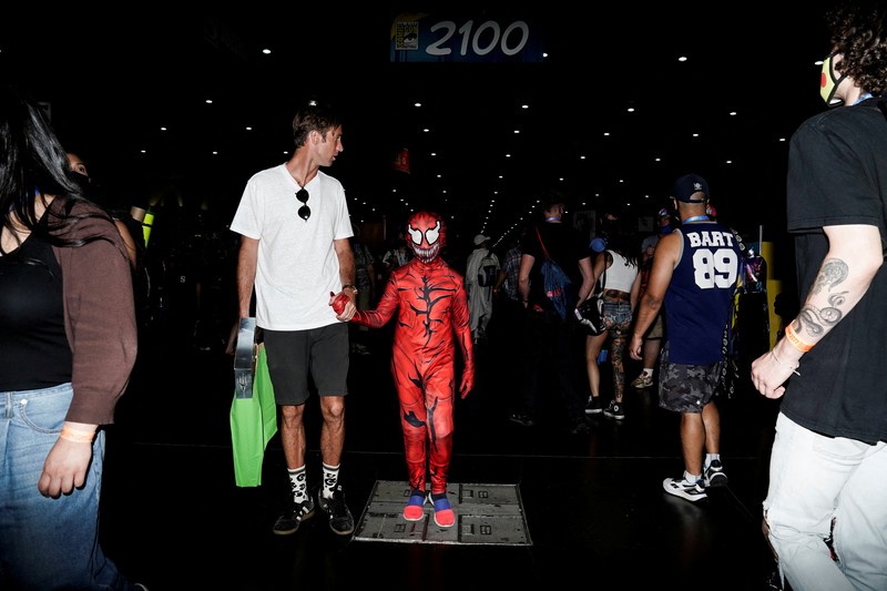 Performers cosplay as characters from the Netflix animated series Farzar to promote the show, outside Comic-Con International in San Diego, California, U.S., July 22, 2022. REUTERS/Bing Guan