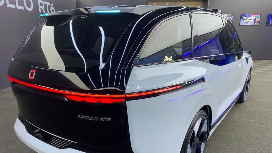 This picture taken on July 20, 2022 shows Baidu's Apollo RT6 next-generation autonomous vehicle during its unveiling in Beijing. - The Apollo RT6 is designed for fully autonomous driving with detachable steering wheel, and is set to join the Apollo Go ride-hailing service starting in 2023. (Photo by Noel Celis / AFP) (Photo by NOEL CELIS/AFP via Getty Images)