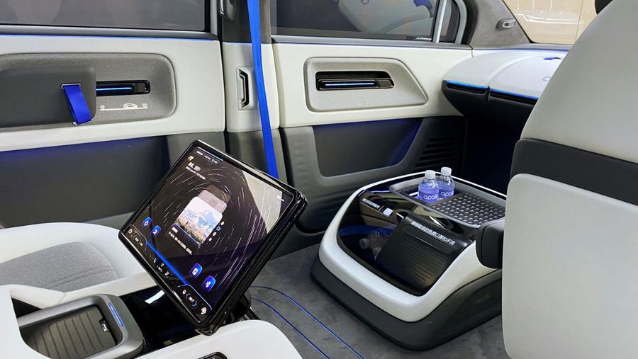 This picture taken on July 20, 2022 shows Baidu's Apollo RT6 next-generation autonomous vehicle during its unveiling in Beijing. - The Apollo RT6 is designed for fully autonomous driving with detachable steering wheel, and is set to join the Apollo Go ride-hailing service starting in 2023. (Photo by Noel Celis / AFP) (Photo by NOEL CELIS/AFP via Getty Images)