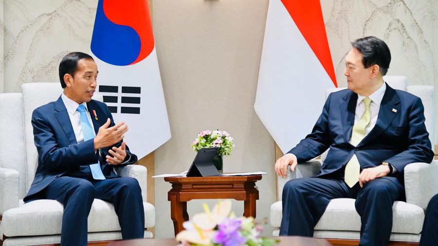 Presiden Joko Widodo melakukan pertemuan dengan Presiden Korea Selatan Yoon Suk-yeol di Kantor Kepresidenan Yongsan, Seoul, Kamis sore, 28 Juli 2022. Presiden Jokowi tiba dan disambut langsung oleh Presiden Yoon. (Dok: Biro Pers Sekretariat Presiden)