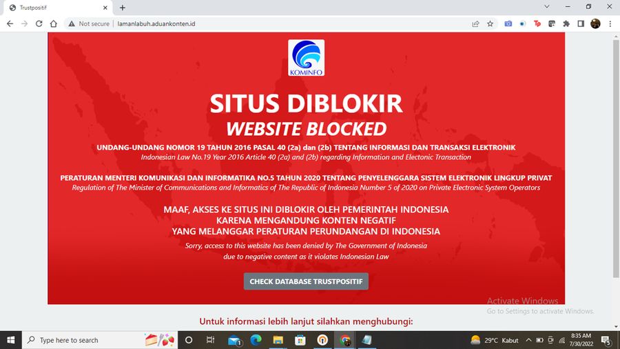 Tampilan Yahoo.com Setelah Diblokir (screenshot)