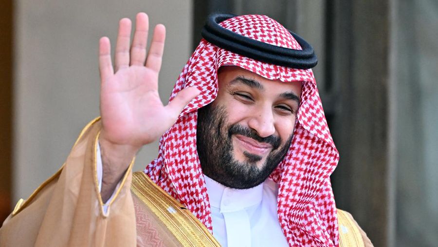 PARIS, FRANCE - JULY 28: Saudi Arabian Crown Prince Mohammed bin Salman Al Saud arrives to meet French President Emmanuel Macron (not seen) at presidential Elysee Palace in Paris France on July 28, 2022. (Photo by Mustafa Yalcin/Anadolu Agency via Getty Images)