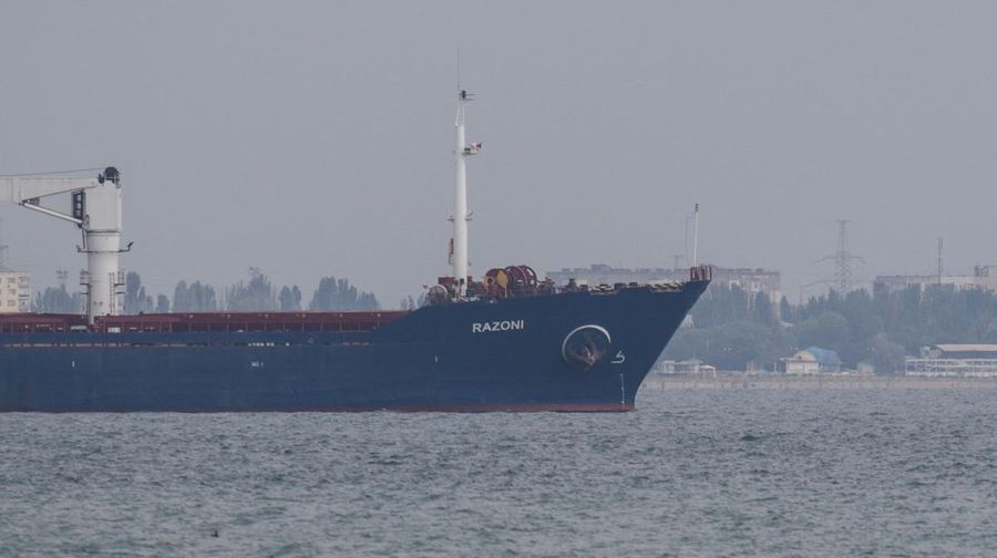 The Sierra Leone-flagged ship Razoni leaves the sea port in Odesa after restarting grain export, amid Russia's attack on Ukraine, Ukraine August 1, 2022. REUTERS/Serhii Smolientsev