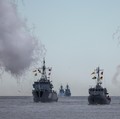 Russian warships sail during a parade marking Navy Day in Baltiysk in the Kaliningrad region, Russia July 31, 2022. REUTERS/Vitaly Nevar