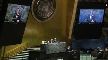 United Nations Nuclear Treaty Conference U.S. Secretary of State Antony J. Blinken addresses the 2022 Nuclear Non-Proliferation Treaty (NPT) review conference, in the United Nations General Assembly, Monday, Aug. 1, 2022. (AP Photo/Yuki Iwamura)