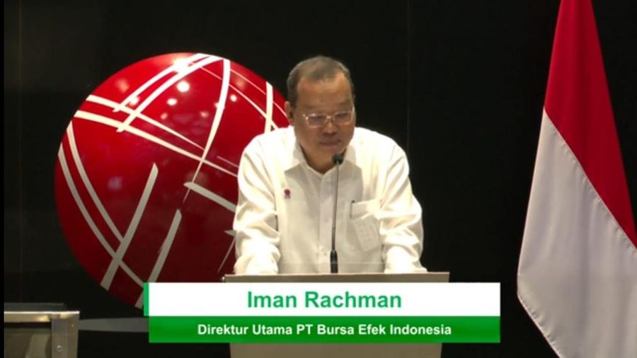 Direktur Utama BEI Iman Rachman Saat Pencatatan saham PT Sari Kreasi Boga Tbk (RAFI), emiten ke-800 di BEI. (Tangkapan Layar Youtube)