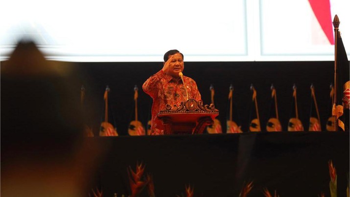 Menhan Prabowo Subianto Saat Silatnas dan Ulang Tahun ke-19 Persatuan Purnawirawan TNI Angkatan Darat 2022, Jumat (5/8/2022). (Dok. Tim Media Prabowo Subianto)