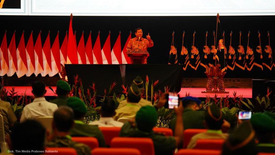 Menhan Prabowo Subianto Saat Silatnas dan Ulang Tahun ke-19 Persatuan Purnawirawan TNI Angkatan Darat 2022, Jumat (5/8/2022). (Dok. Tim Media Prabowo Subianto)