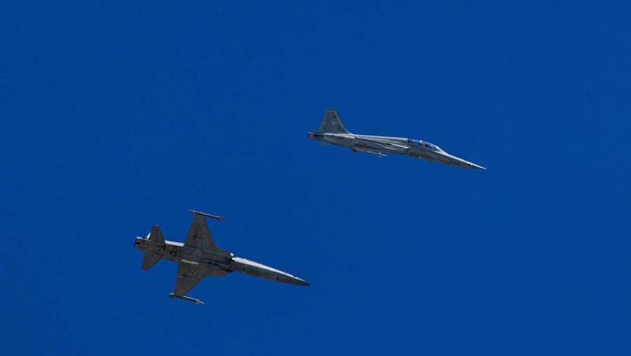 TAITUNG, TAIWAN - AUGUST 06: Taiwanese F-5 fighter jets are seen after taking off from Chihhang Air Base on August 06, 2022 in Taitung, Taiwan. Taiwan remained tense after U.S. Speaker of the House Nancy Pelosi (D-CA) visited earlier this week, as part of a tour of Asia aimed at reassuring allies in the region. China has been conducting live-fire drills in waters close to those claimed by Taiwan in response. (Photo by Annabelle Chih/Getty Images)