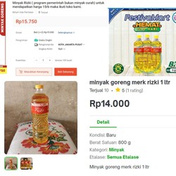 Di Marketplace, Migor Pemerintah Ada yang Rp 20.000 per Liter