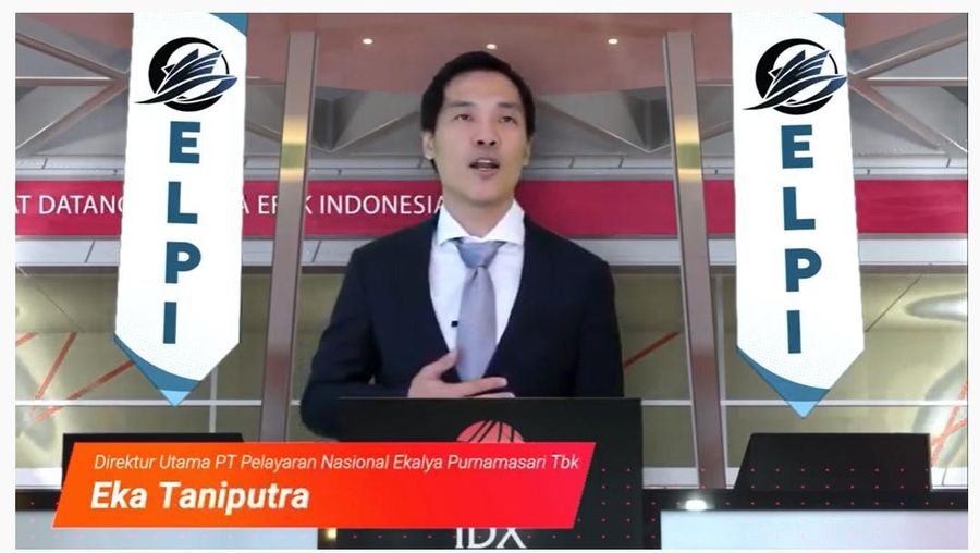 Direktur Utama PT Pelayaran Nasional Ekalya Purnamasari Tbk, Eka Taniputra Saat Pecatatan perdana Pelayaran Nasional Ekalya Purnamasari (ELPI) di BEI. di BEI.(Tangkapan Layar)