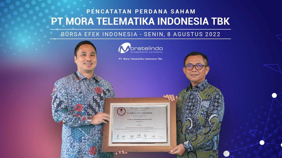 Pecatatan perdana Mora Telematika Indonesia (MORA) di BEI. (Dok. ist)