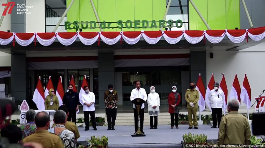 Presiden Joko Widodo Meresmikan Tower A dan B RSUD dr.Soedarso, Kota Pontianak, Selasa (9/8/2022). (Tangkapan Layar via Youtube Sekretariat Presiden)