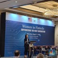 Co-founder Pluang Claudia Kolonas di Women in Fintech: Empowering The Next Generation Forum 2022 (CNBC Indonesia/Khoirul Anam)