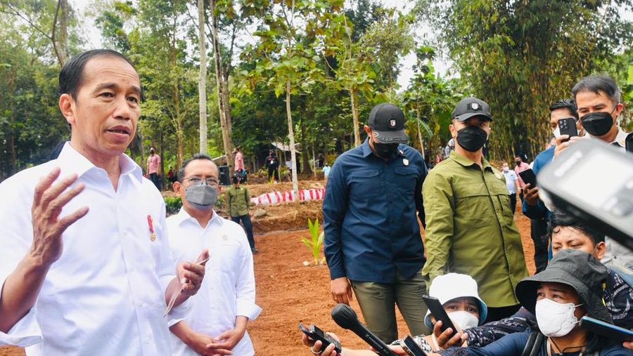 Presiden Jokowi usai meninjau penanaman kelapa genjah di Desa Sanggang, Kecamatan Bulu, Kabupaten Sukoharjo, Provinsi Jawa Tengah, Kamis 11 Agustus 2022. (Foto: Rusman - Biro Pers Sekretariat Presiden_
