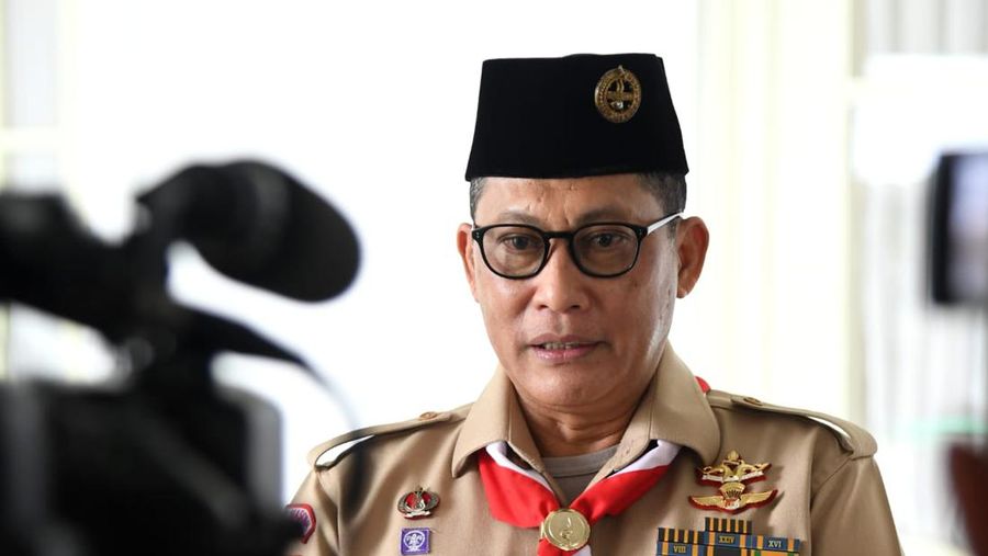 Presiden Joko Widodo menerima kunjungan perwakilan Kwartir Nasional (Kwarnas) Gerakan Pramuka, pada Jumat, 12 Agustus 2022, di Istana Merdeka, Jakarta.  (Foto: Lukas - Biro Pers Sekretariat Presiden)