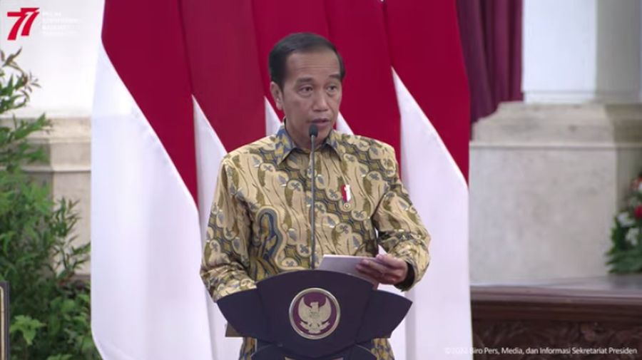 Presiden Joko Widodo Memberikan Sambutan Saat Menerima Penghargaan dari International Rice Research Institute Kepada Pemerintah RI. (Tangkapan Layar via Youtube Sekretariat Presiden)