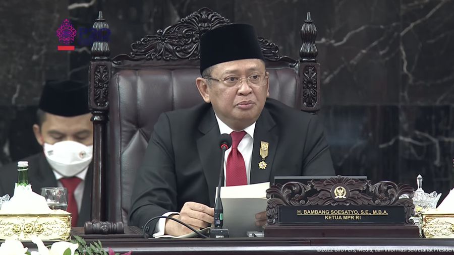 Ketua MPR RI Bambang Soesatyo pada Sidang Tahunan MPR-RI dan Sidang Bersama DPR RI dan DPD RI Tahun 2022. (Tangkapan Layar via Youtube Sekretariat Presiden)