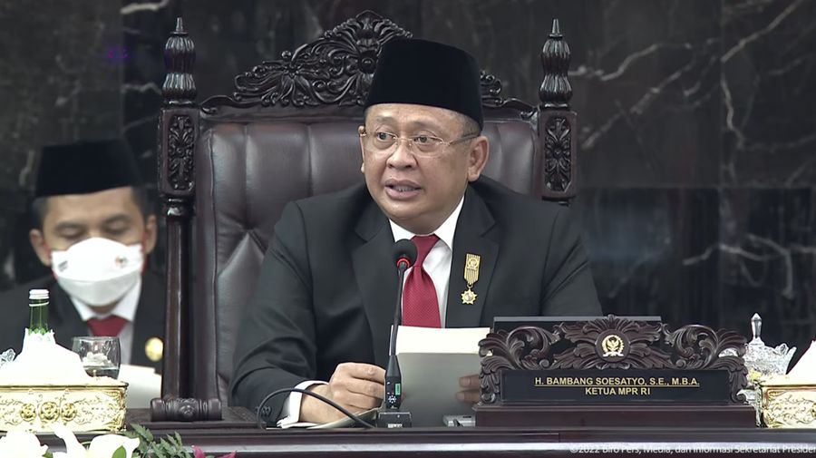 Ketua MPR RI Bambang Soesatyo pada Sidang Tahunan MPR-RI dan Sidang Bersama DPR RI dan DPD RI Tahun 2022. (Tangkapan Layar via Youtube Sekretariat Presiden)