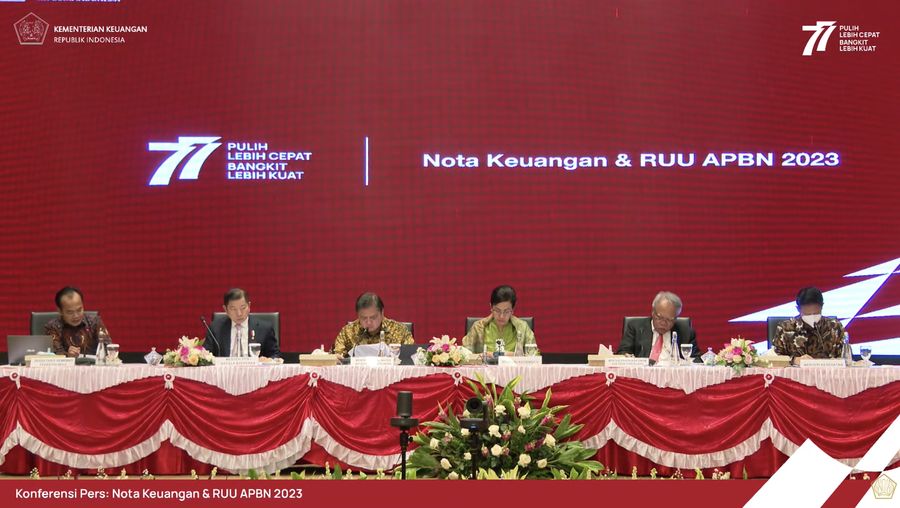 Konfrensi Pers Mengenai Nota Keuangan dan Rancangan Anggaran Pendapatan dan Belanja Negara (RAPBN) 2023  (Tangkapan Layar Youtube Kemenkeu)