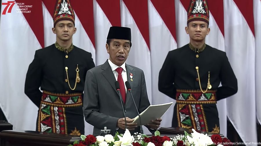 Pidato Presiden Joko Widodo dalam rangka Penyampaian Keterangan Pemerintah Atas RUU APBN Tahun Anggaran 2023 Beserta Nota Keuangannya pada Rapat Paripurna Pembukaan Masa Persidangan I DPR RI Tahun Sidang 2022 - 2023. (Tangkapan Layar via Youtube Sekretariat Presien)