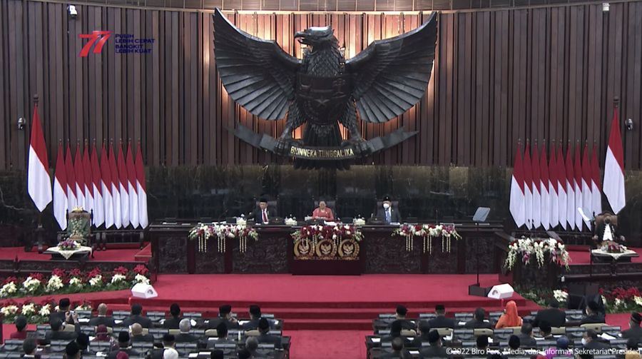 Suasana Sidang Tahunan MPR-RI dan Sidang Bersama DPR RI dan DPD RI Tahun 2022. (Tangkapan Layar via Youtube Sekretariat Presiden)