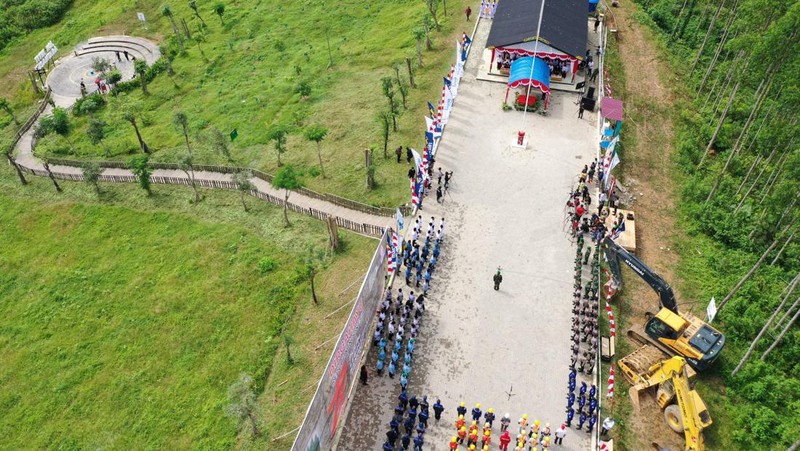 An aerial picture shows a flag-raising ceremony at ground zero of Indonesia's future capital in Sepaku, Penajam Paser Utara, East Kalimantan on August 17, 2022, on the country's 77th Independence Day. (Photo by ADEK BERRY / AFP) (Photo by ADEK BERRY/AFP via Getty Images)