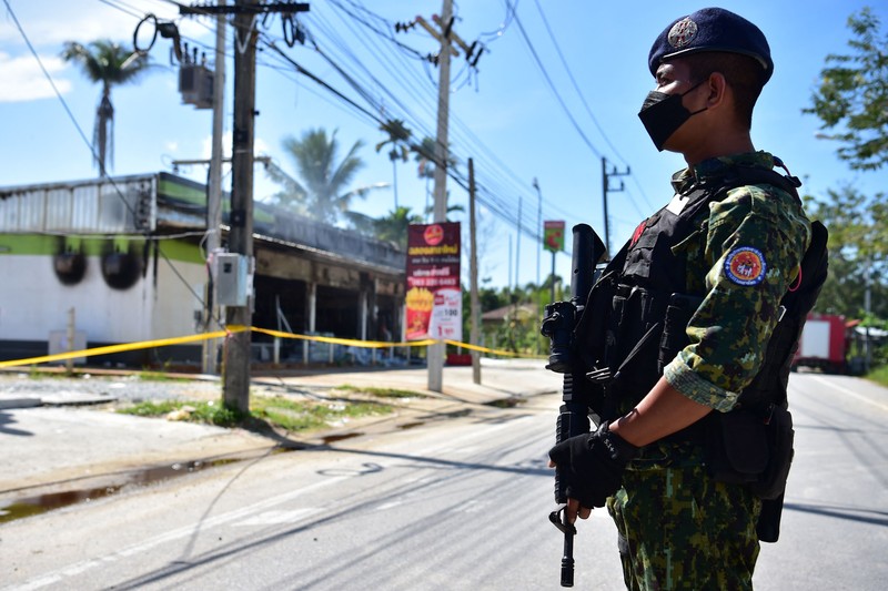 A shop is seen in an aftermath of an explosion which ripped through the southern Thailand province of Yala in what appeared to be multiple coordinated attacks in several locations, in Yala, Thailand August 17, 2022. REUTERS/Surapan Boonthanom