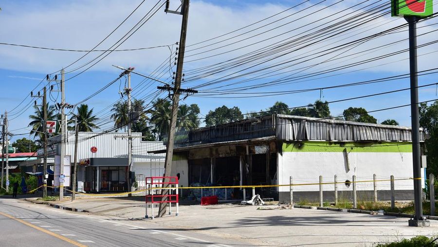A shop is seen in an aftermath of an explosion which ripped through the southern Thailand province of Yala in what appeared to be multiple coordinated attacks in several locations, in Yala, Thailand August 17, 2022. REUTERS/Surapan Boonthanom