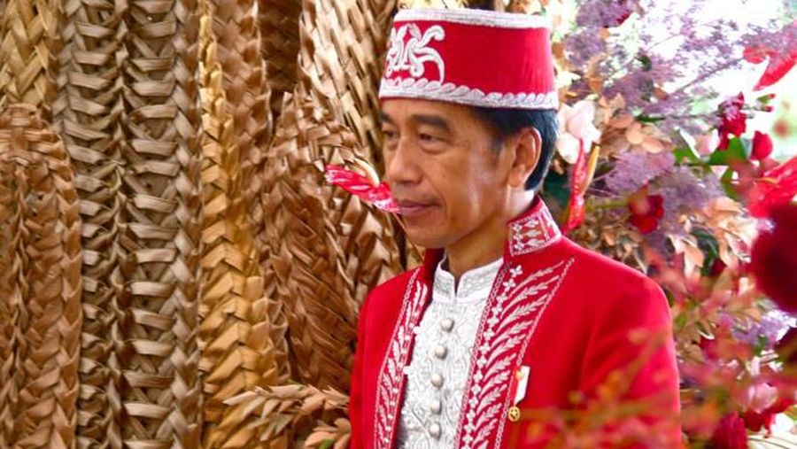Presiden Jokowi Kenakan Baju Adat Buton pada HUT ke-77 Kemerdekaan RI. (Muchlis Jr - Biro Pers Sekretariat Presiden)