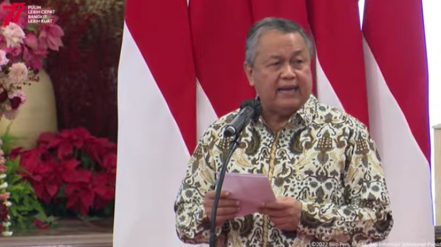 Gubernur Bank Indonesia, Perry Warjiyo Saat Pembukaan Rapat Koordinasi Nasional Pengendalian Inflasi Tahun 2022, Kamis (18/8/2022). (Tangkapan Layar Youtube Sekretariat Presiden)
