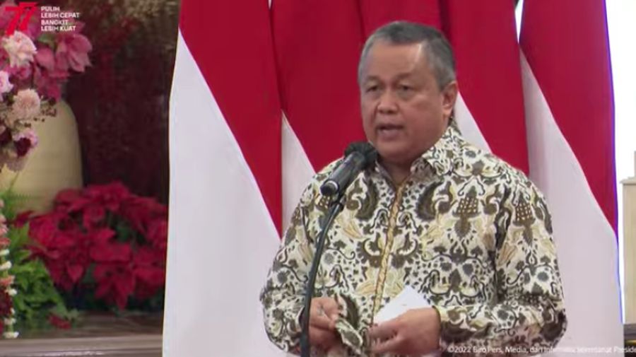 Gubernur Bank Indonesia, Perry Warjiyo Saat Pembukaan Rapat Koordinasi Nasional Pengendalian Inflasi Tahun 2022, Kamis (18/8/2022). (Tangkapan Layar Youtube Sekretariat Presiden)
