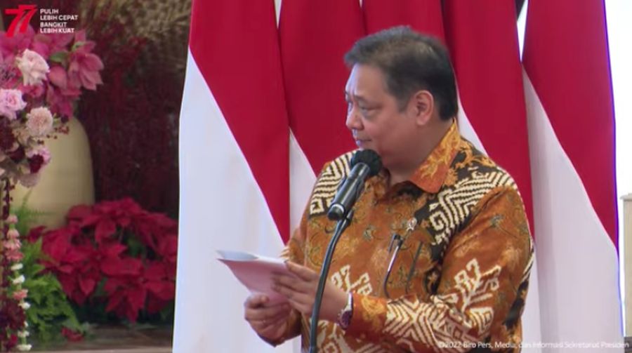 Menko Perekonomian Airlangga Hartarto Saat Pembukaan Rapat Koordinasi Nasional Pengendalian Inflasi Tahun 2022, Kamis (18/8/2022). (Tangkapan Layar Youtube Sekretariat Presiden)
