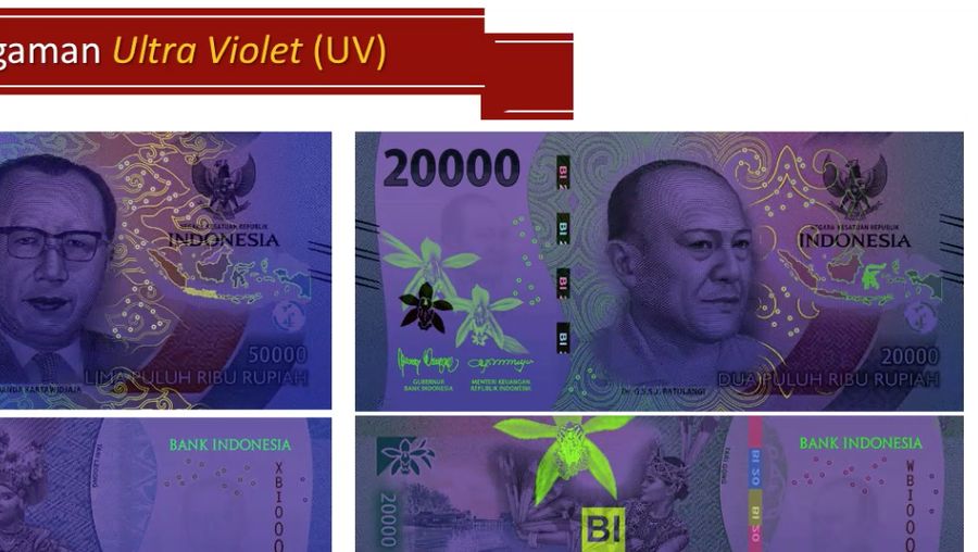 Penguatan unsur pengamanan Ultra Violet (UV) pada Uang Rupiah Kertas Emisi 2022. (Dok. BI)