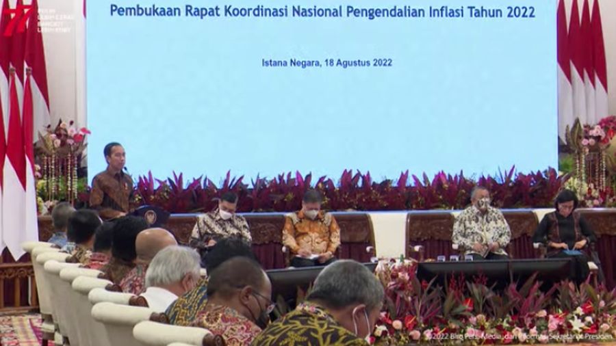 Presiden Joko Widodo (Jokowi) Saat Pembukaan Rapat Koordinasi Nasional Pengendalian Inflasi Tahun 2022, Kamis (18/8/2022). (Tangkapan Layar Youtube Sekretariat Presiden)
