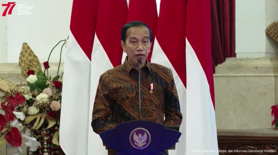 Presiden Joko Widodo (Jokowi) Saat Pembukaan Rapat Koordinasi Nasional Pengendalian Inflasi Tahun 2022, Kamis (18/8/2022). (Tangkapan Layar Youtube Sekretariat Presiden)