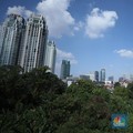 Suasana lahan kosong dengan latar belakang gedung megah di kawasan Sudirman, Jakarta, Jumat (19/8/2022). (CNBC Indonesia/ Tri Susilo)