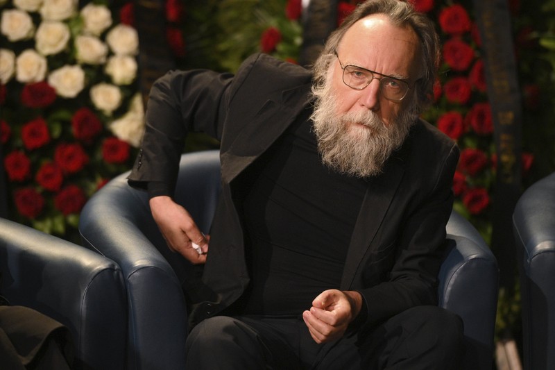 Russia Nationalist Killed Philosopher Alexander Dugin speaks during the final farewell ceremony for his daughter Daria Dugina in Moscow, Russia, Tuesday, Aug. 23, 2022. Daria Dugina, a 29-year-old commentator with a nationalist Russian TV channel, died when a remotely controlled explosive device planted in her SUV blew up on Saturday night as she was driving on the outskirts of Moscow, ripping the vehicle apart and killing her on the spot, authorities said. (AP Photo/Dmitry Serebryakov)