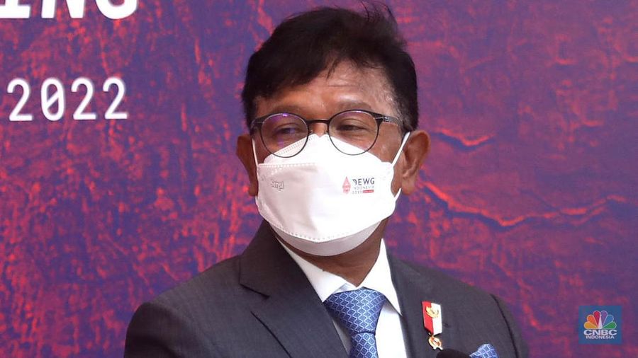 Menteri Komunikasi dan Informatika RI, Johnny G Plate membuka dan menghadiri Kelompok Kerja Ekonomi Digital Group of Twenty atau Digital Economy Working Group (4th DEWG Meeting) G20 pada 29-30 Agustus 2022 di Hotel Mulia Resort Nusa Dua, Bali , Senin (29/8/2022). (CNBC Indonesia/Muhammad Sabki)