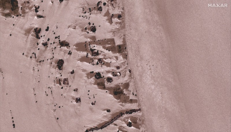 Satelit Maxar Technologies menunjukkan banjir, di Rajanpur, Pakistan. (VIA REUTERS/MAXAR TECHNOLOGIES)