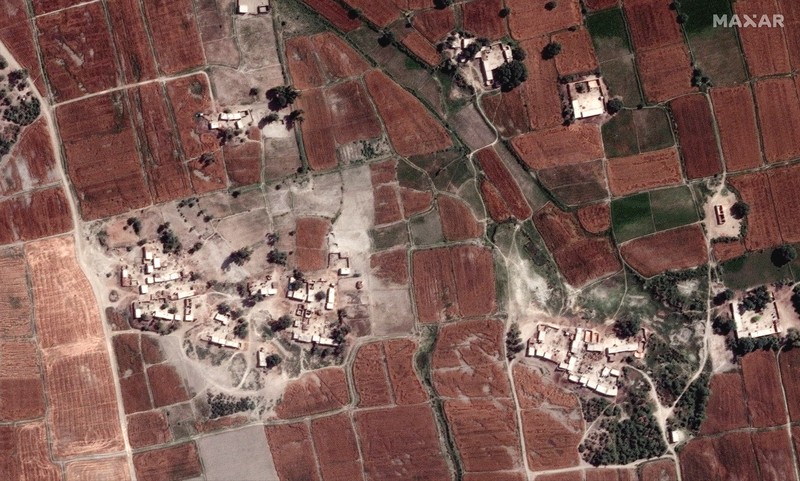 Satelit Maxar Technologies menunjukkan banjir, di Rajanpur, Pakistan. (VIA REUTERS/MAXAR TECHNOLOGIES) Satelit Maxar Technologies menunjukkan banjir, di Rajanpur, Pakistan. (VIA REUTERS/MAXAR TECHNOLOGIES)