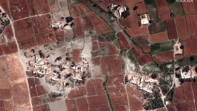 Satelit Maxar Technologies menunjukkan banjir, di Rajanpur, Pakistan. (VIA REUTERS/MAXAR TECHNOLOGIES)