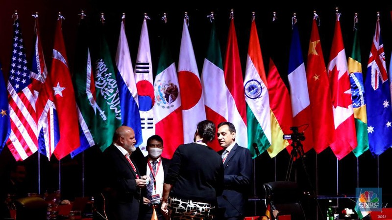 Menteri Komunikasi dan Informatika RI, Johnny G Plate membuka dan menghadiri Kelompok Kerja Ekonomi Digital Group of Twenty atau Digital Economy Working Group (4th DEWG Meeting) G20 pada 29-30 Agustus 2022 di Hotel Mulia Resort Nusa Dua, Bali , Senin (29/8/2022). (CNBC Indonesia/Muhammad Sabki)